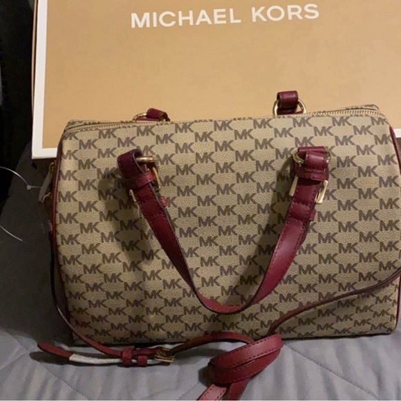 😍 Brand New Michael Kors Grayson Satchel Bag Nat/ Mulberry $328 💥 - Picture 3 of 7